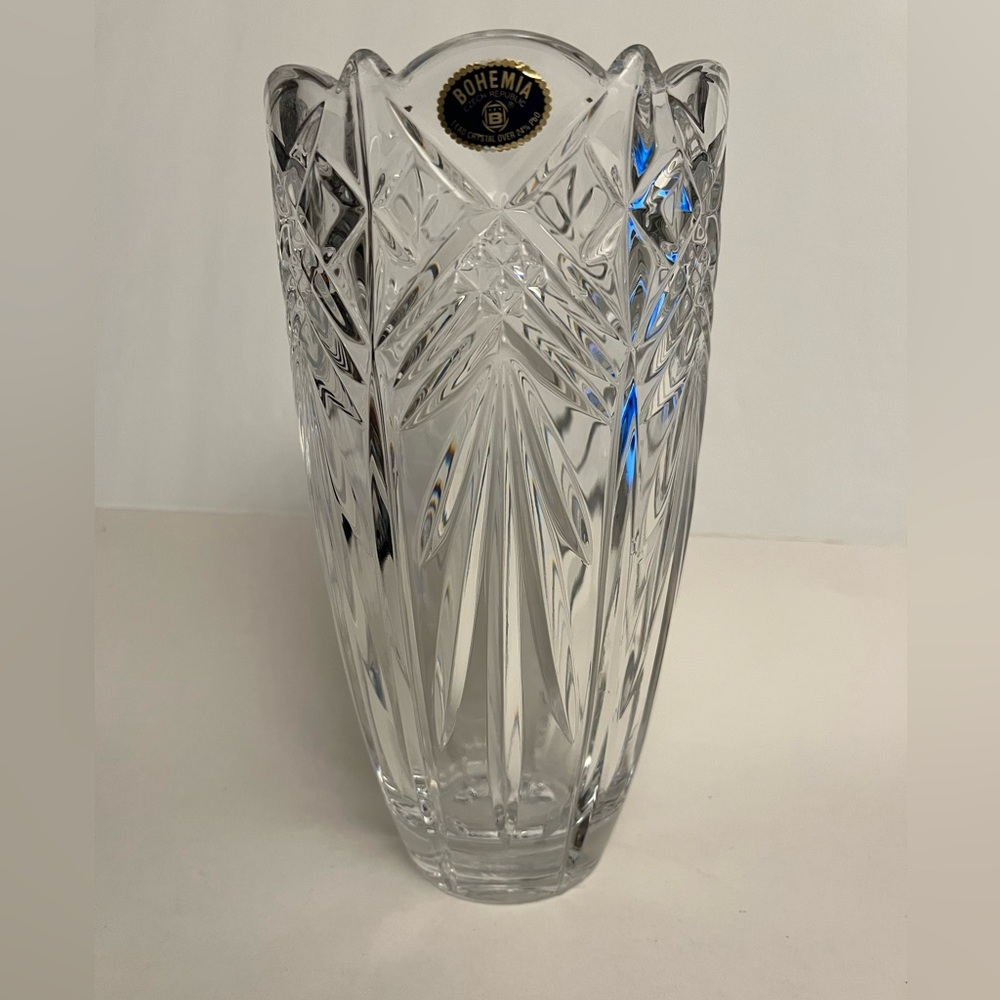 Bohemia Czech Hand Cut  Clear Lead Crystal  Bohemian Vase 7.75" Tall × 4" Top